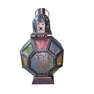 LEWONDR MOROCCAN STYLE STAINED GLASS CANDLE HOLDER LANTERN